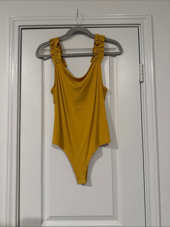 BB Dakota by Steve Madden Tops - BB Dakota by Steve Madden Mustard Ruffle-Shoulder Bodysuit